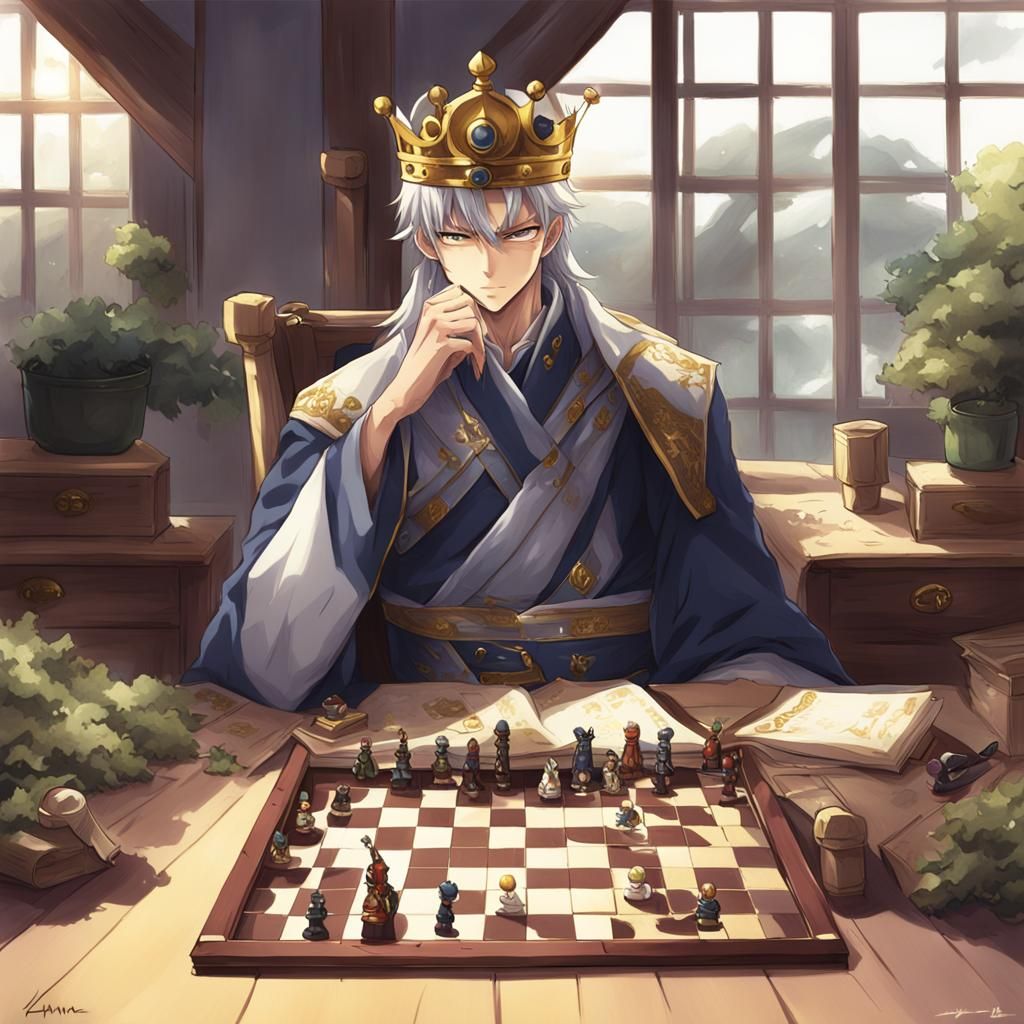 King Ponders Strategic Move in Anime Style