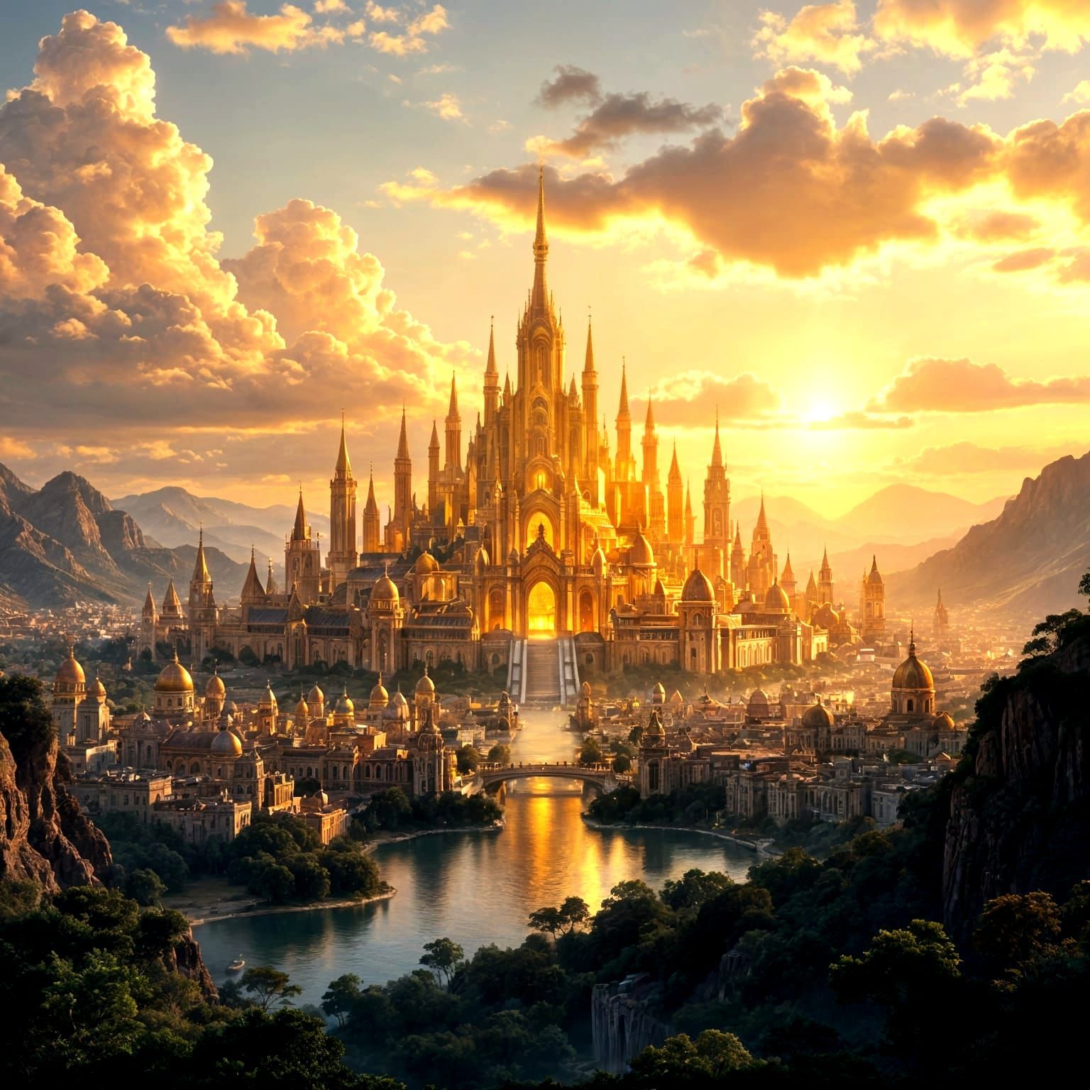 Epic Golden City in Heaven Landscape
