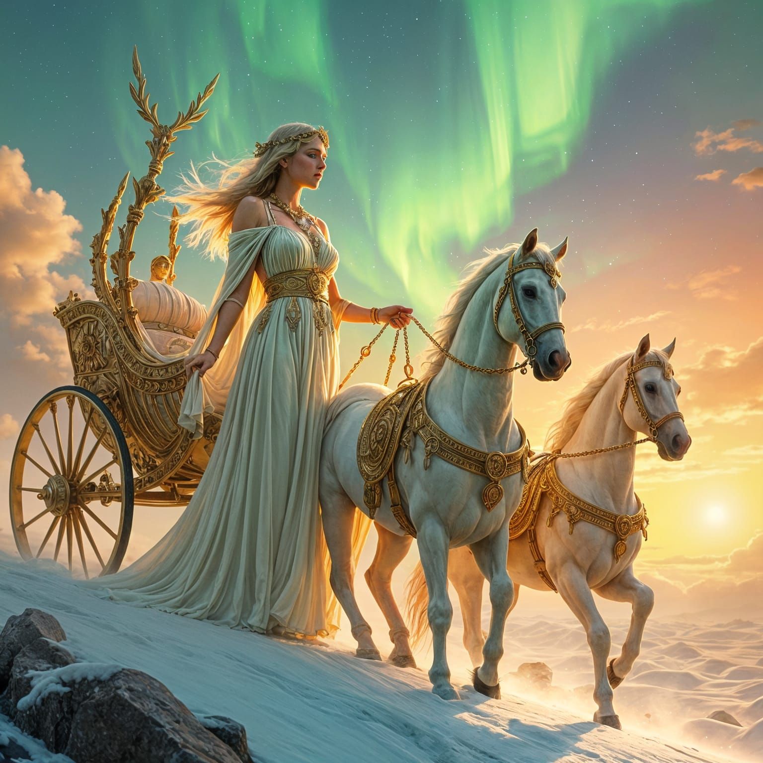 Aurora Roman Goddess of Dawn in Vibrant Green Aura