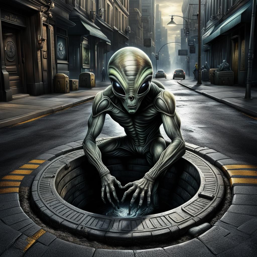 Alien Chalk Art Emerges from City Street