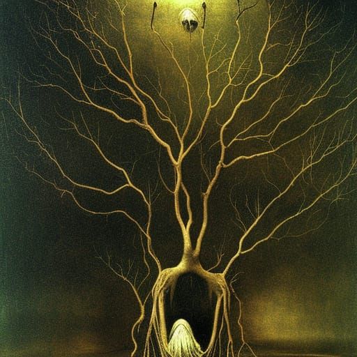 Sinister Hanging Figure in Baroque Horror Style