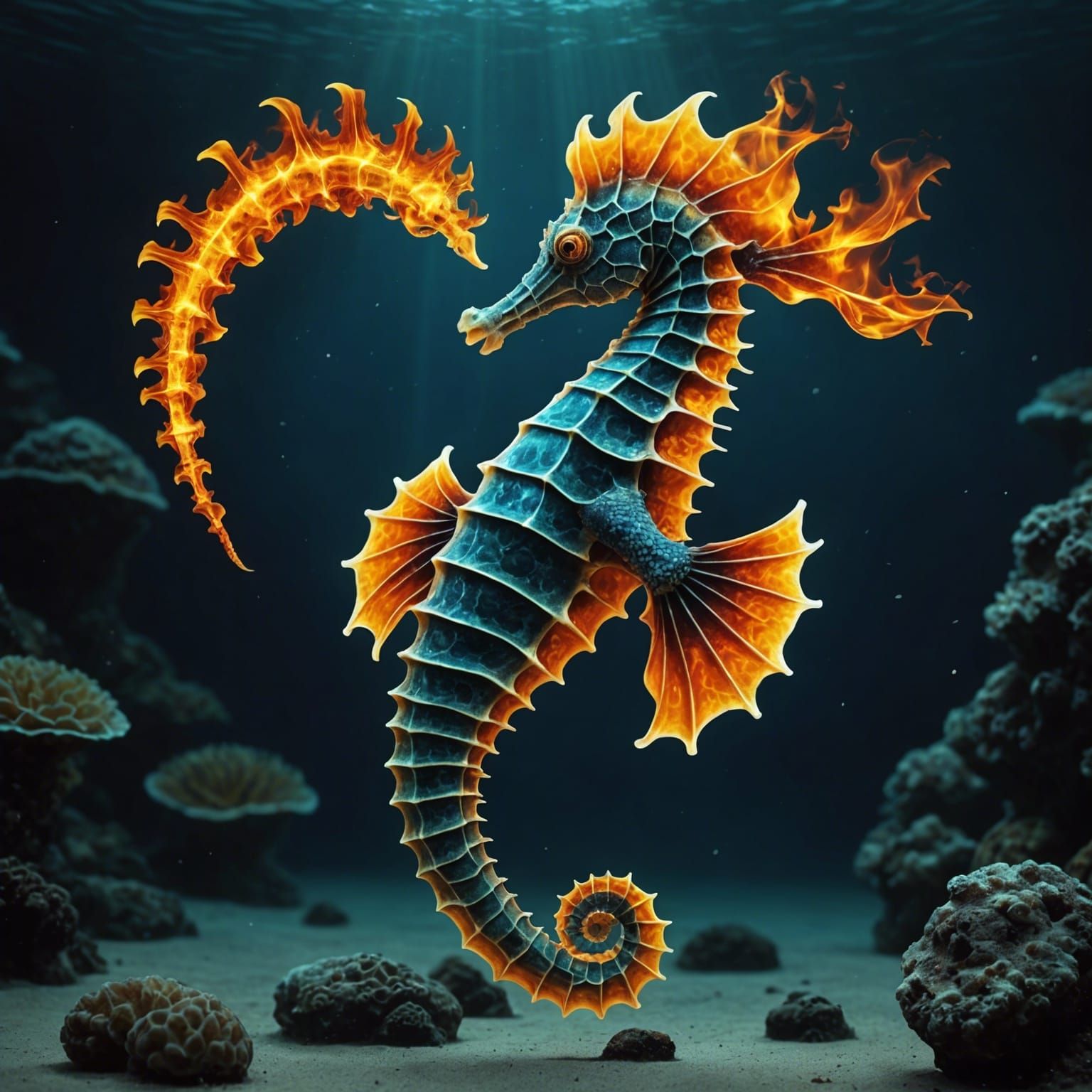 Fiery Seahorse of the Deep Sea