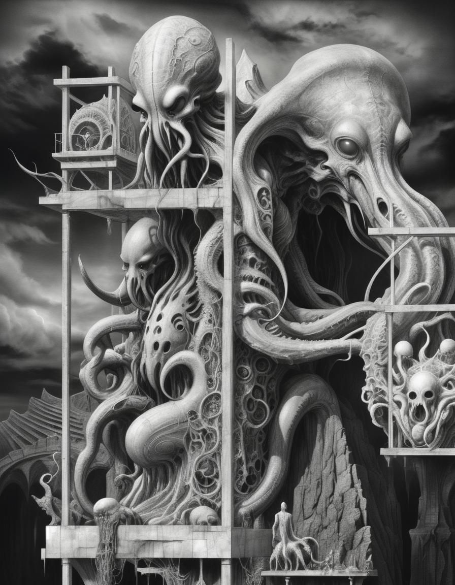 Cthulhu Monument Construction in Surrealist Style