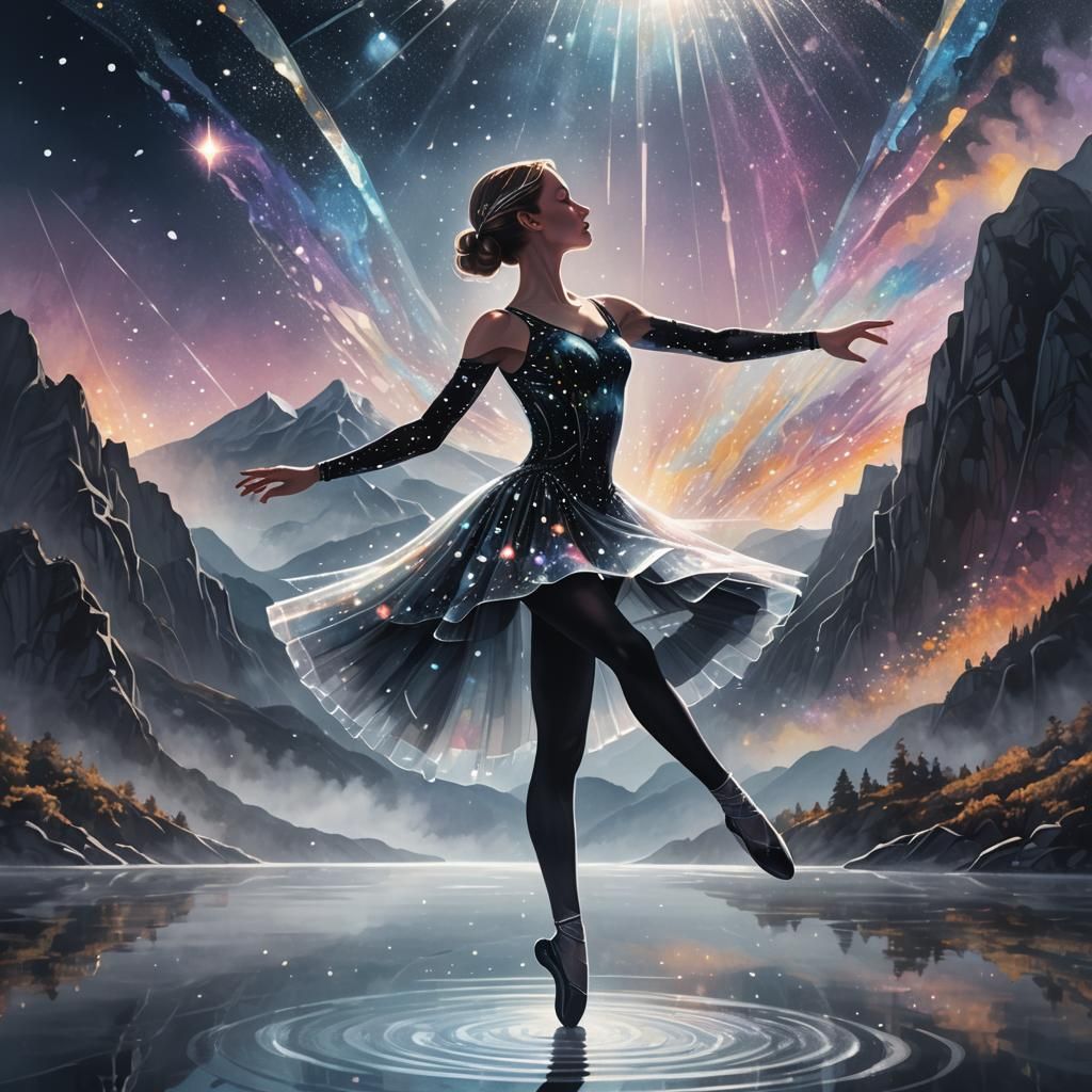 Glass Ballerina's Cosmic Dance: Surrealist Astral Illustrati...