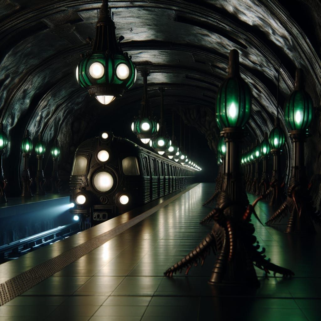 Art Deco Subway Station with Insect Train