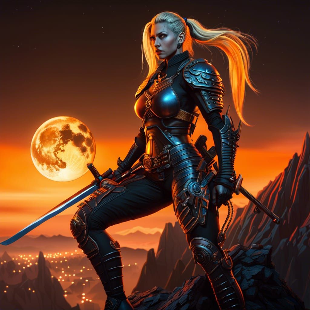 Cyberpunk Samurai Space Pirate on Mountain Top