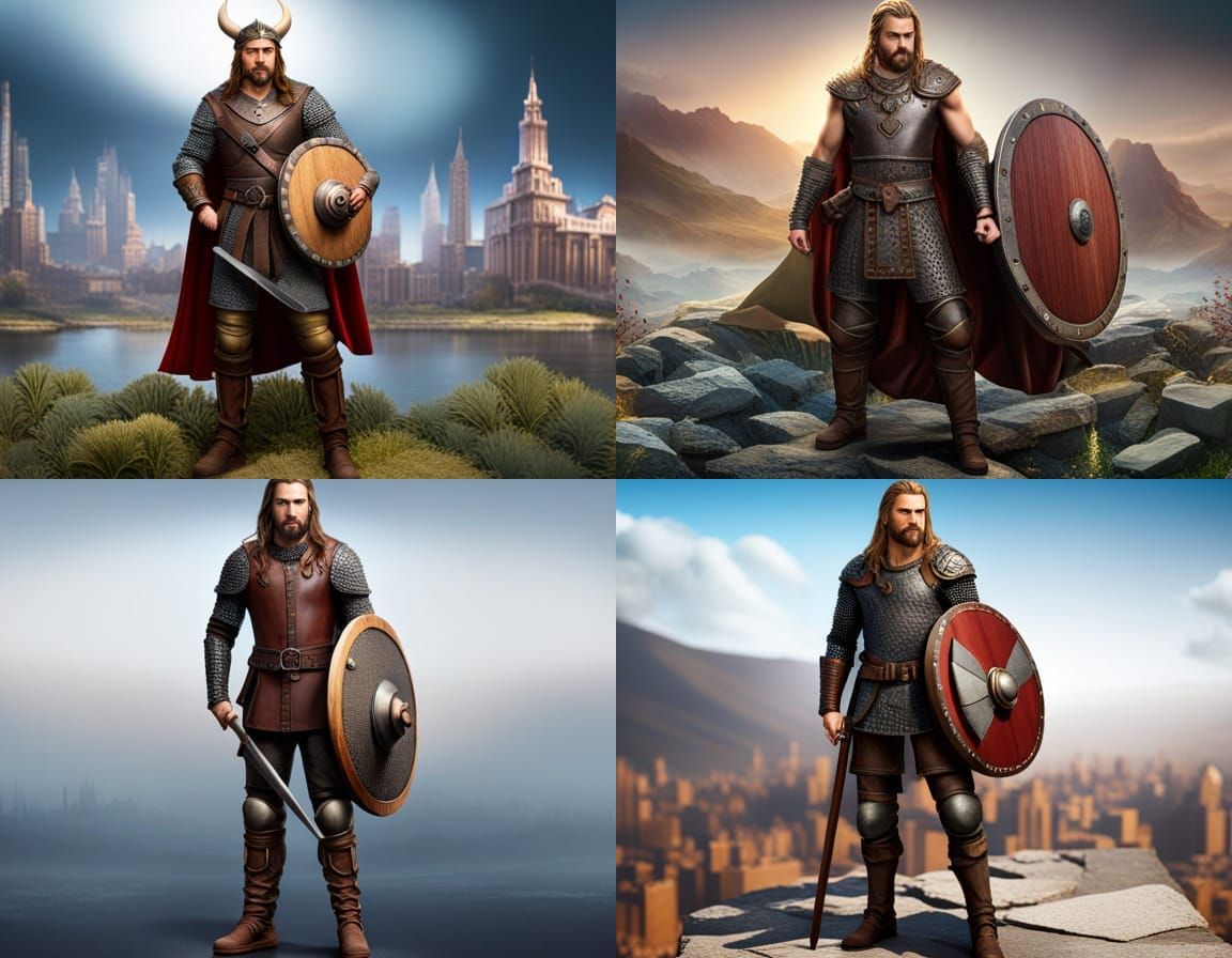 Viking Warrior in Leather Armor Overlooking City