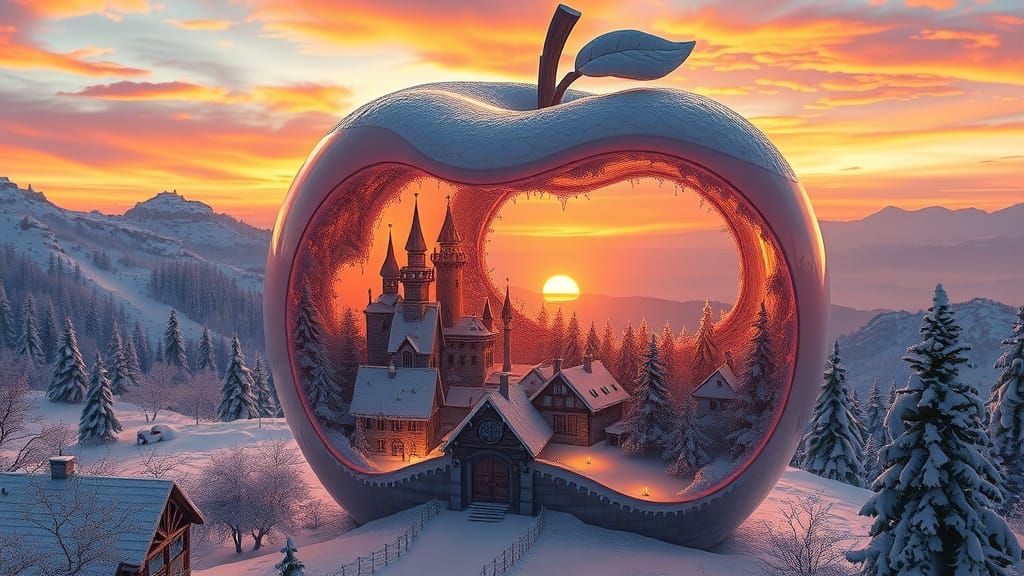 Ethereal Apple Village in Winter Wonderland