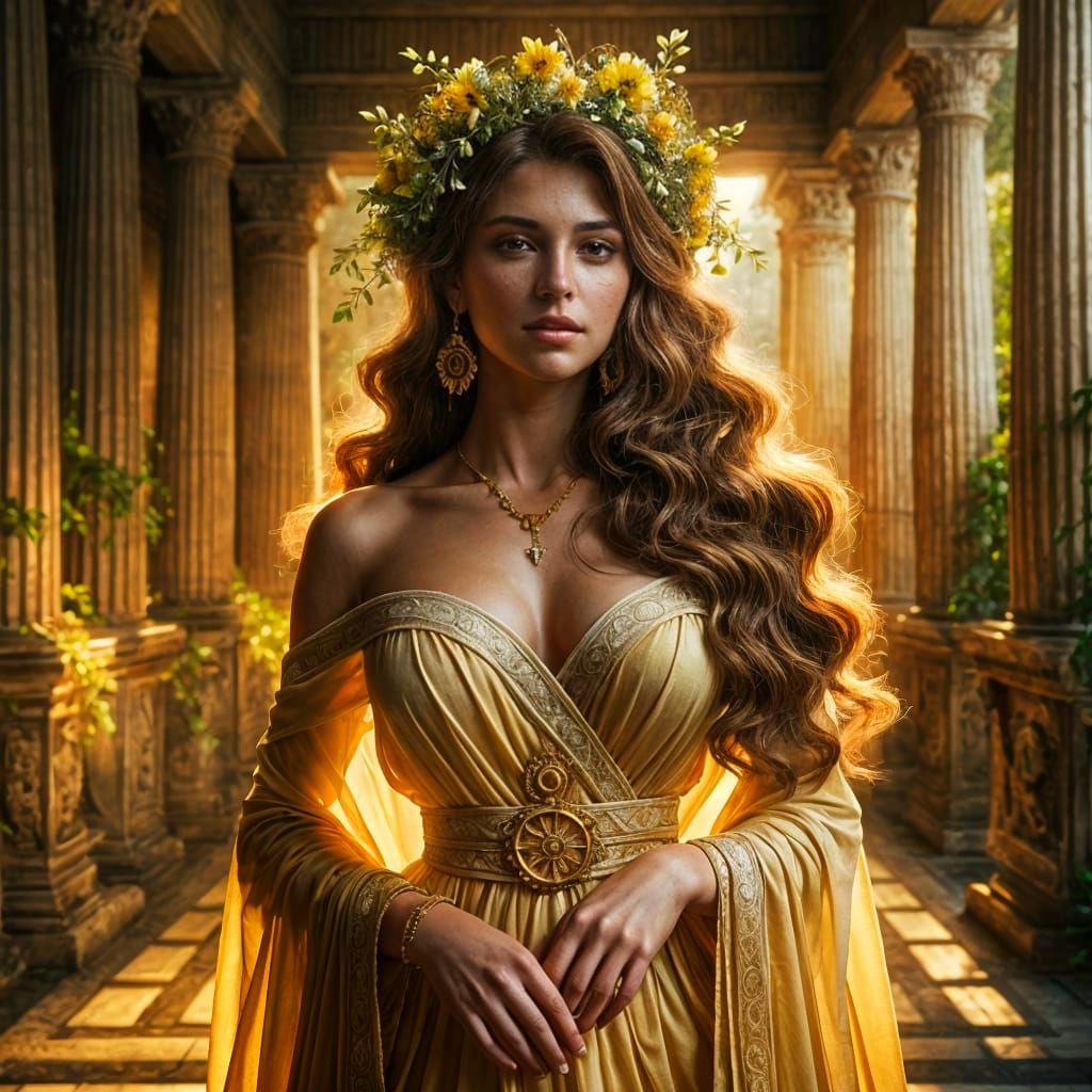 Greek Goddess Aglaia in Splendor, Dark Fantasy Art