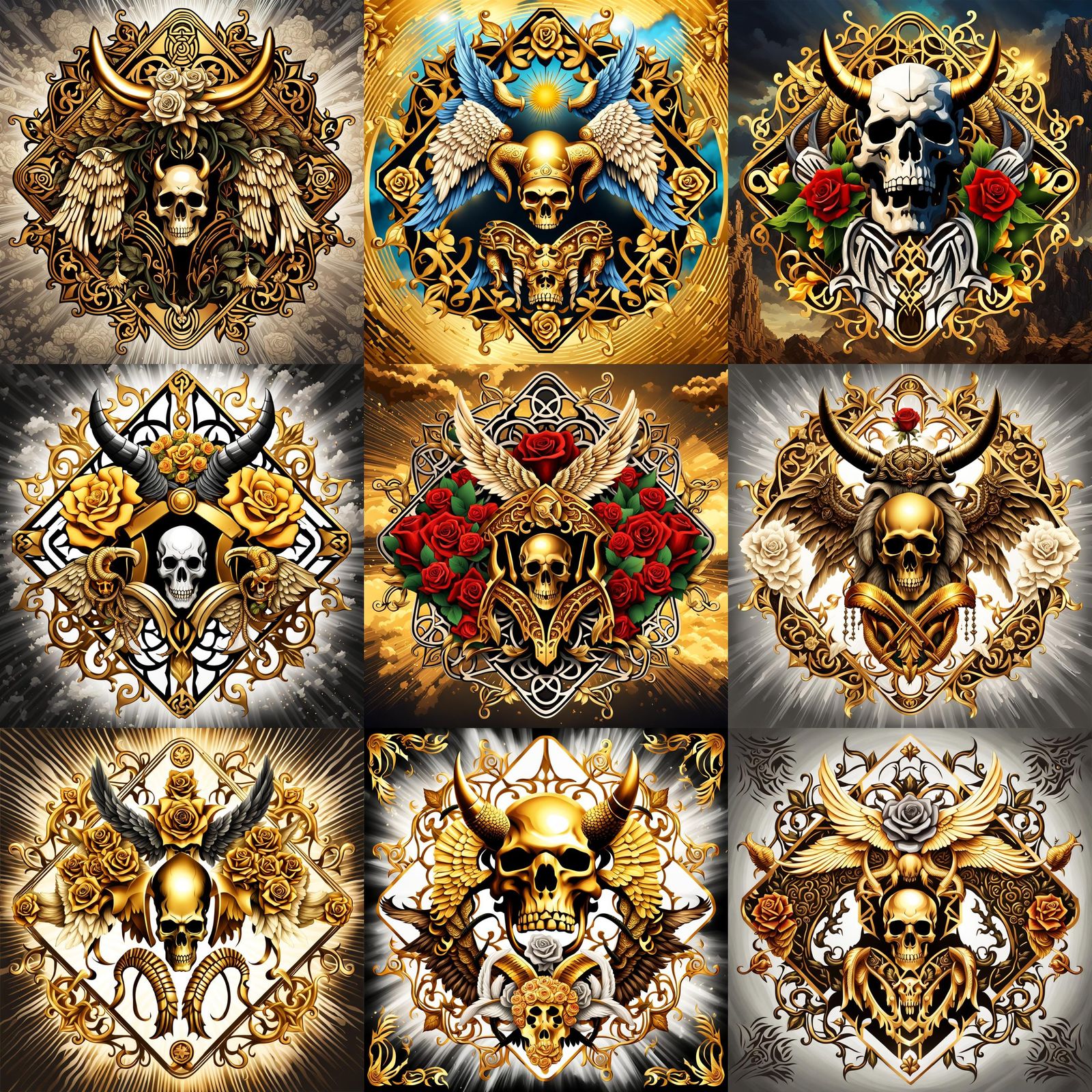 Gold Skull Logo with Horns and Wings