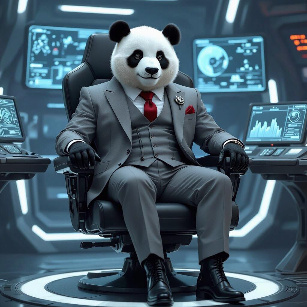 Panda Commander in High-Tech Control Room