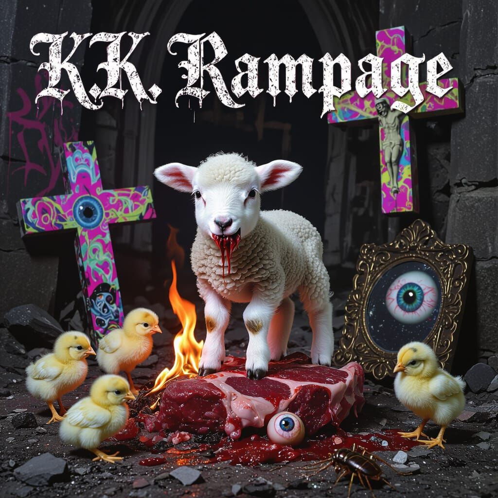 Grotesque Lamb in Post-Apocalyptic Cathedral