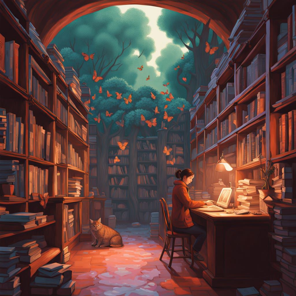 Enchanted Library Sanctuary in a Majestic Cave