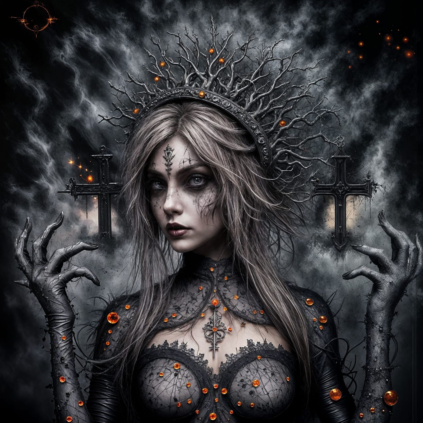 Gothic Woman in Surrealist 1980s Dreamscape