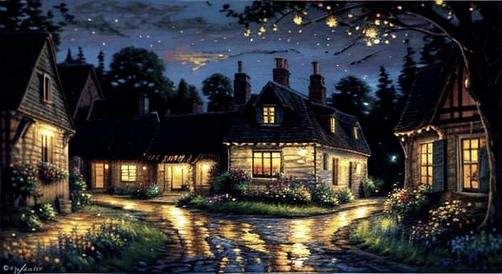 Thomas Kinkade Style Landscape Painting