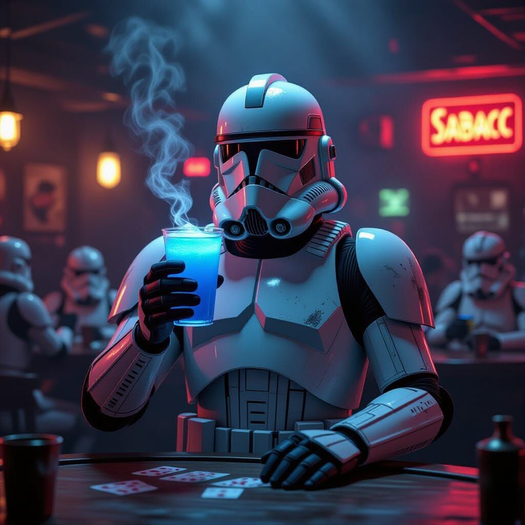 Clone Trooper Laughing in Smoky Cantina
