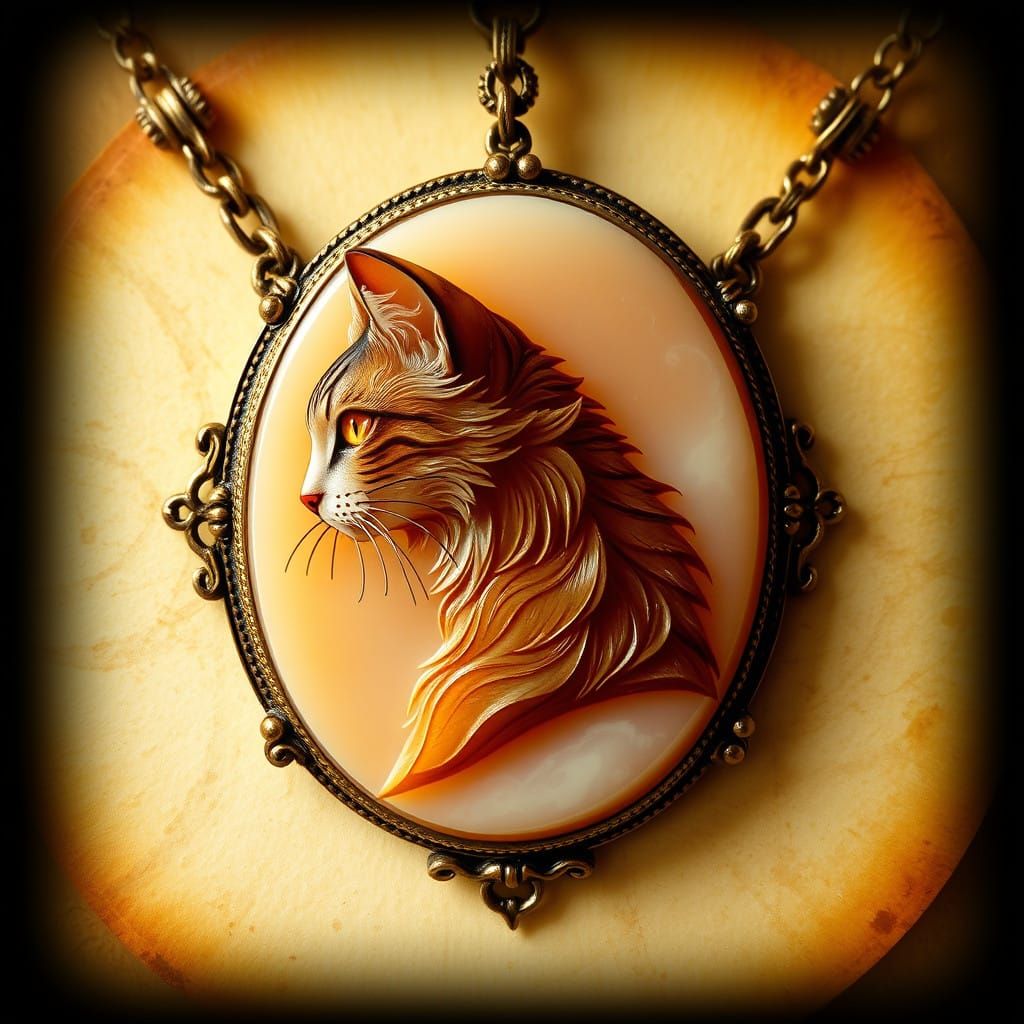 Regal Cat Cameo Necklace in 19th-Century Jewelry Style