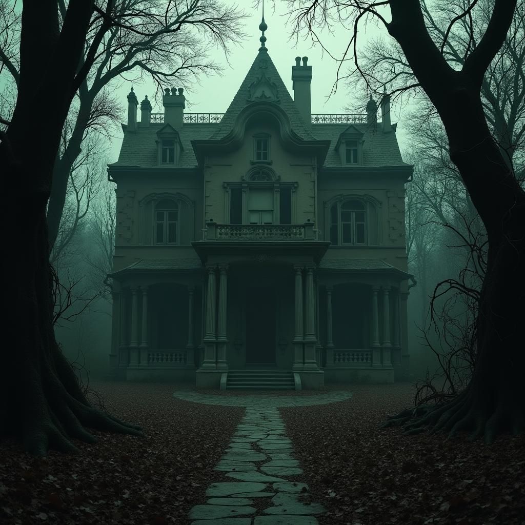 Foreboding Mansion with Overgrown Gardens