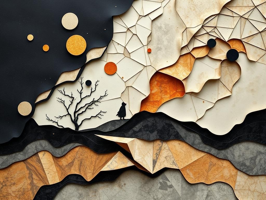 Metaphysical Origami Drawing in Collage Style