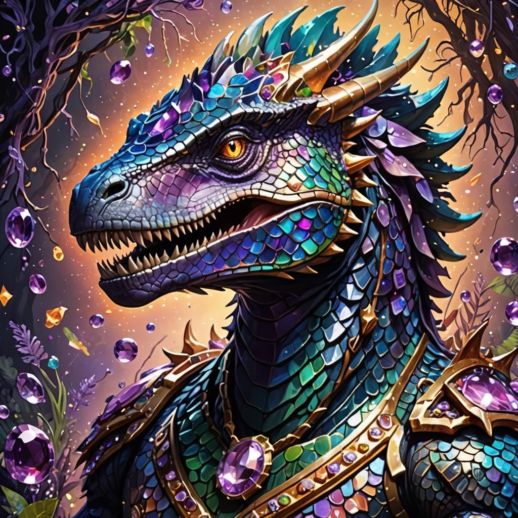 Iridescent Dinosaur Portrait in Alien Kingdom