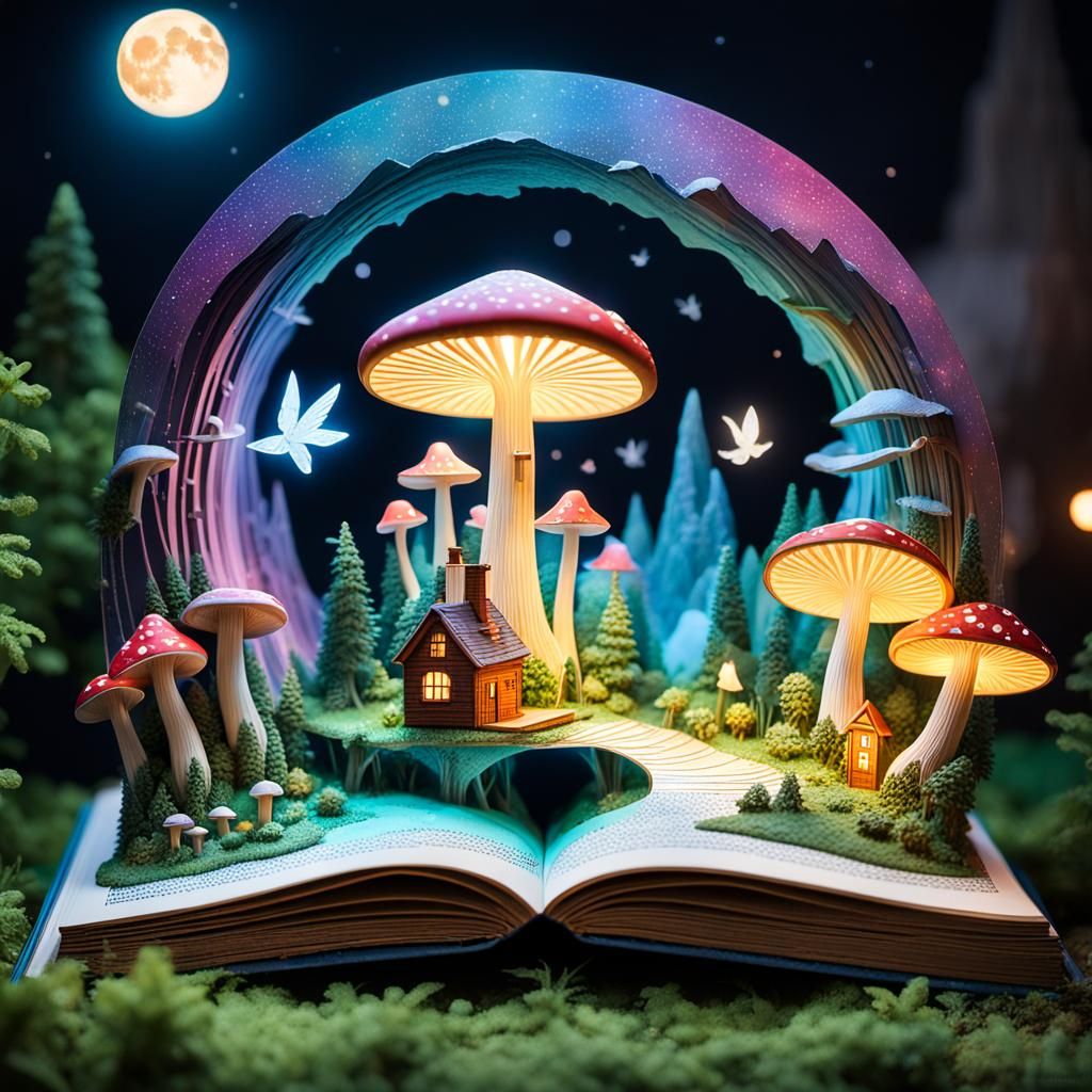 Magical Pop-Up Book with Luminous Landscape