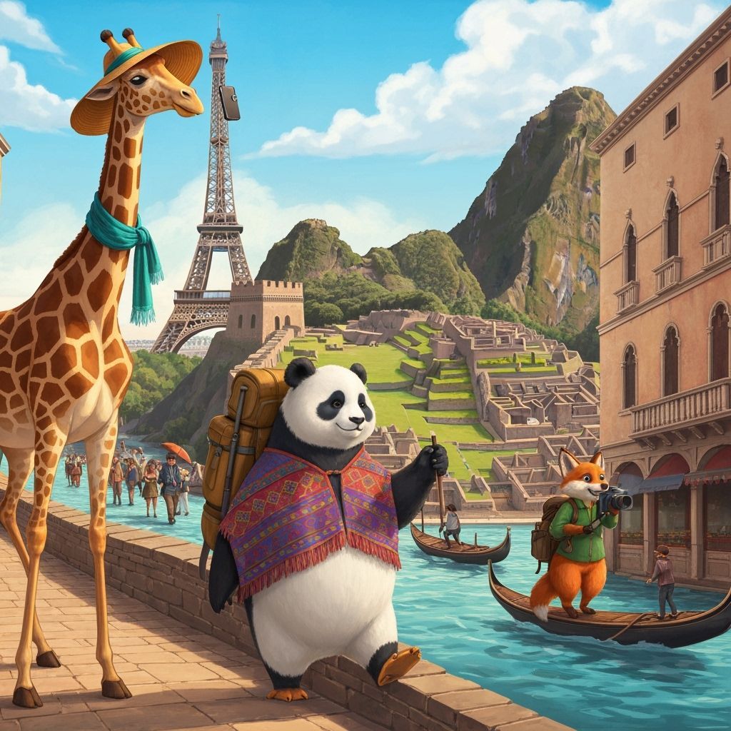 Giraffe's Paris Selfie: A World Travel Cartoon