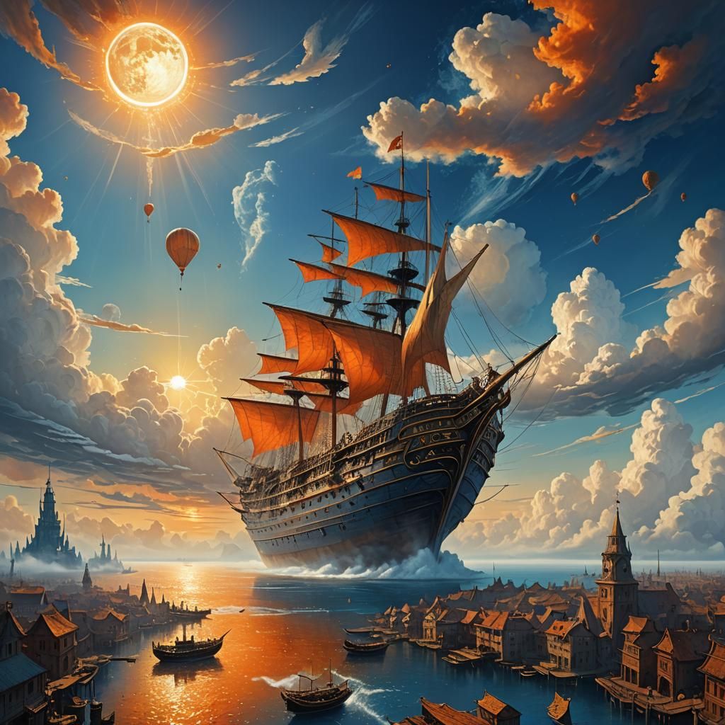 Majestic Sky Ship Above Cityscape