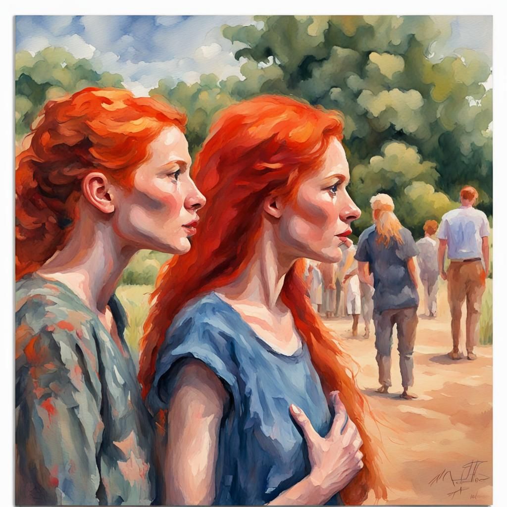 Redhead in Gouache and Watercolor, Impressionist Masterpiece