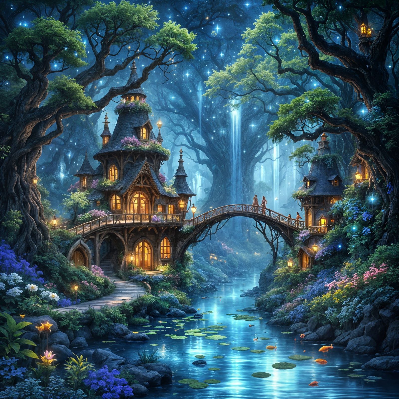 Elven Village Under Ancient Forest Canopy