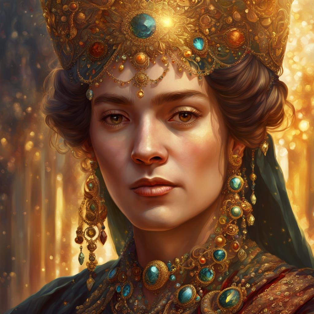 Ornate Woman in Renaissance Style Oil Painting