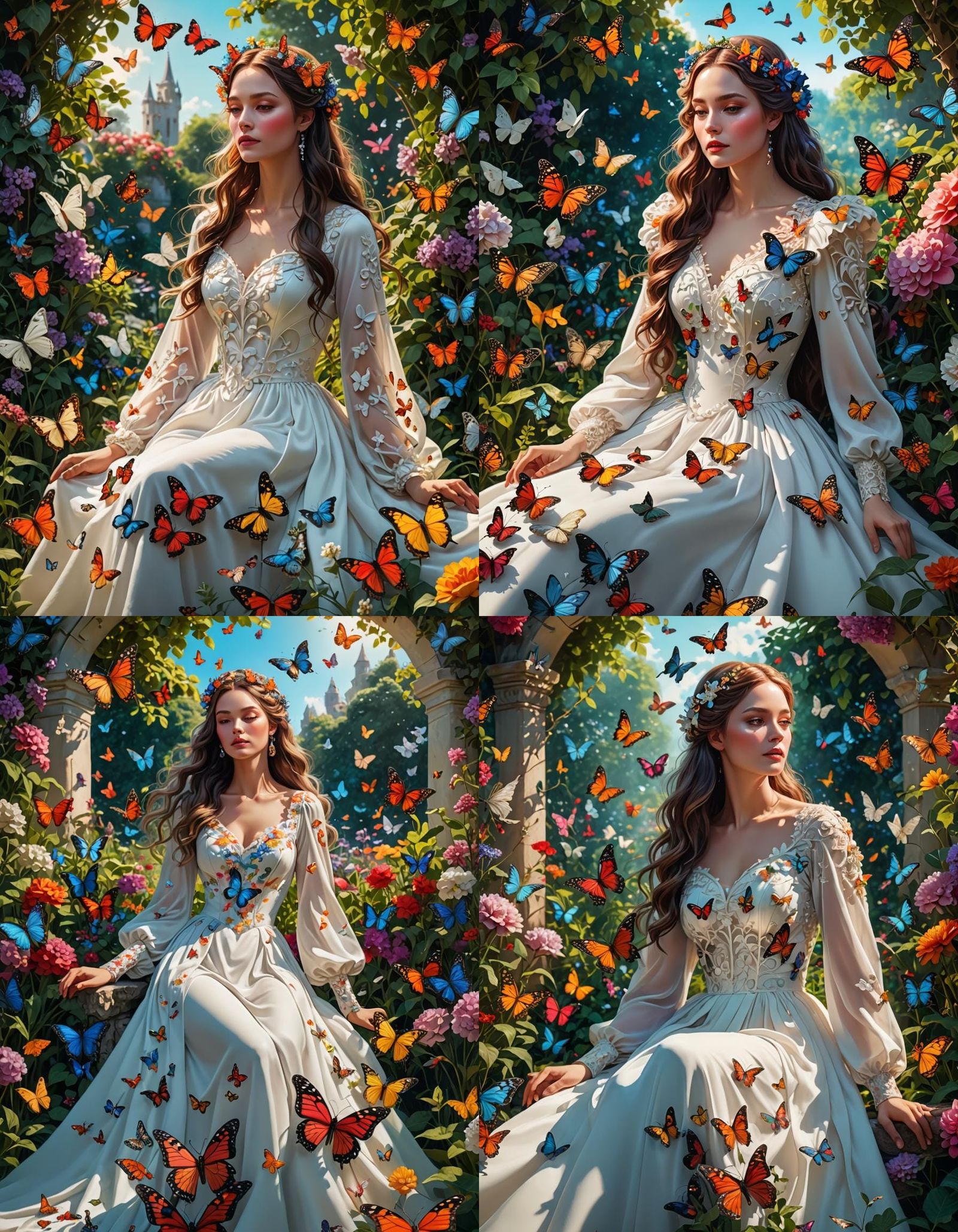 Majestic Woman in Enchanted Garden, Art Nouveau Style