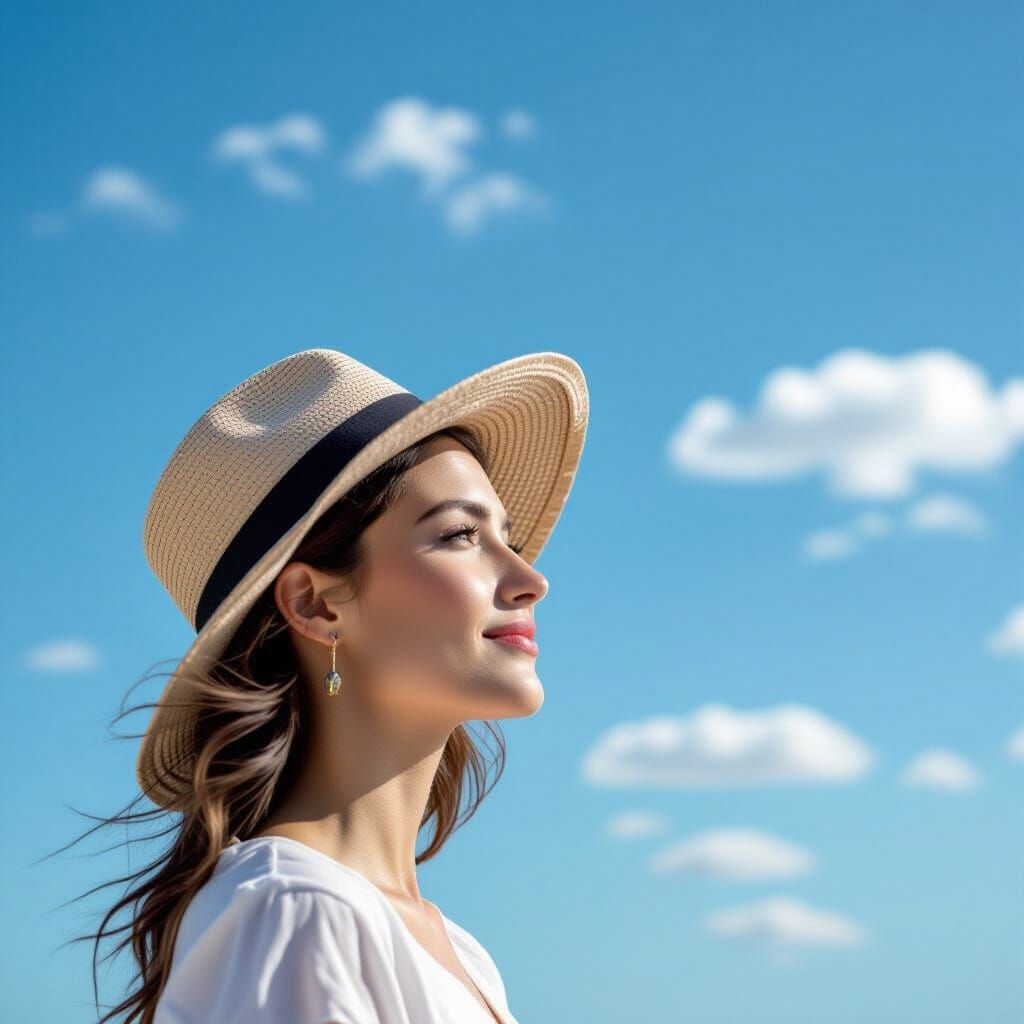 Woman in Hat with Azure Sky Backdrop