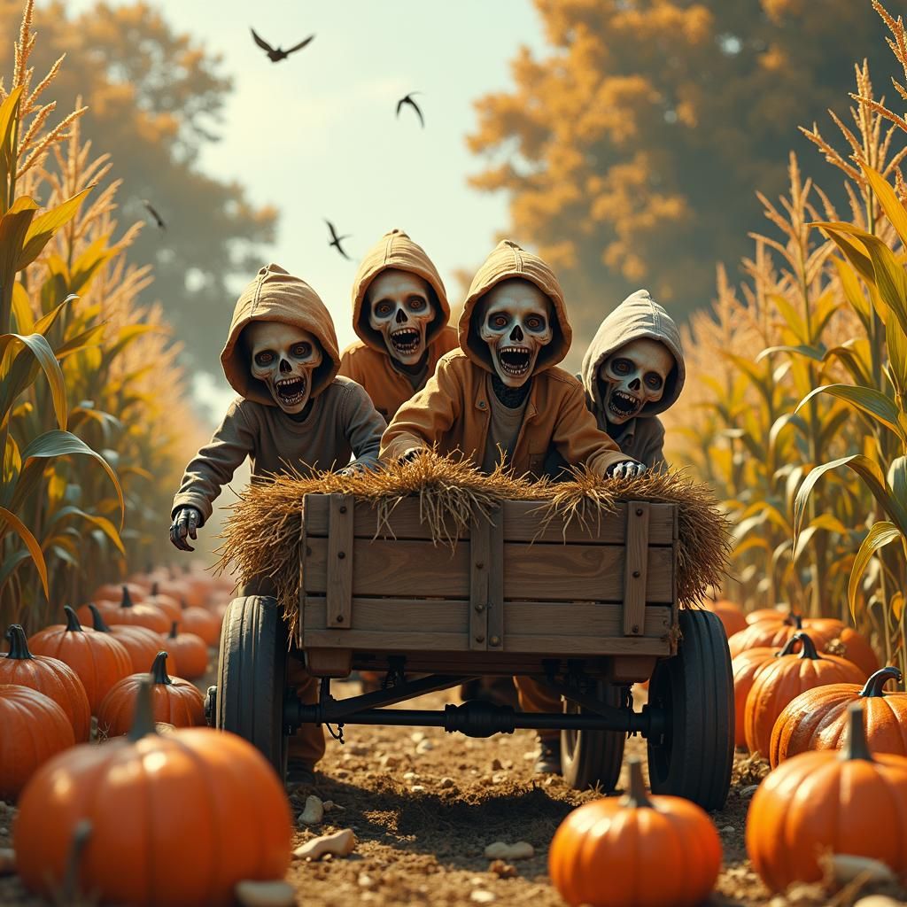 Zombie Children's Hayride in Autumnal Pumpkin Patch
