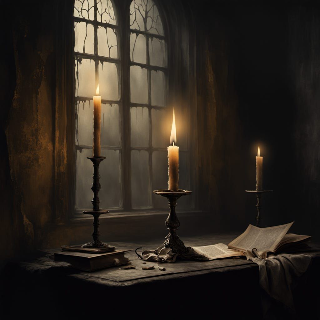 Melancholic Gothic Candlelight as Oil Painting