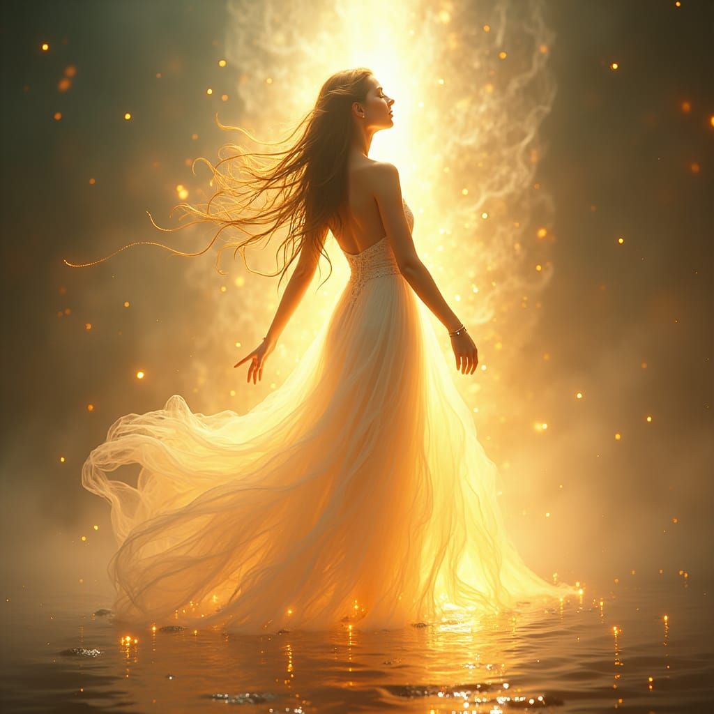 Radiant Woman Ascending in Art Nouveau Style