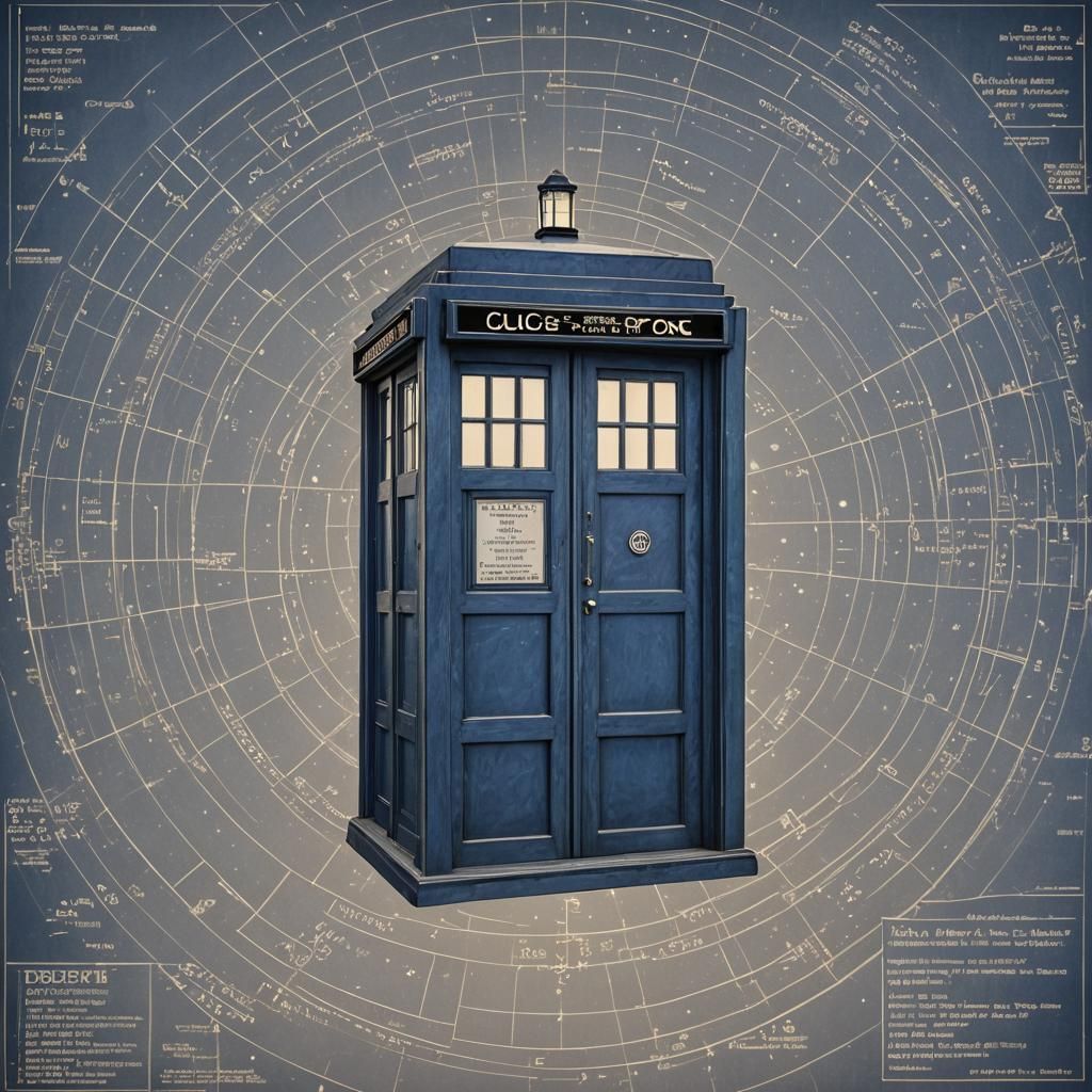 Tardis-Blue Phone Box with Technical Star Chart