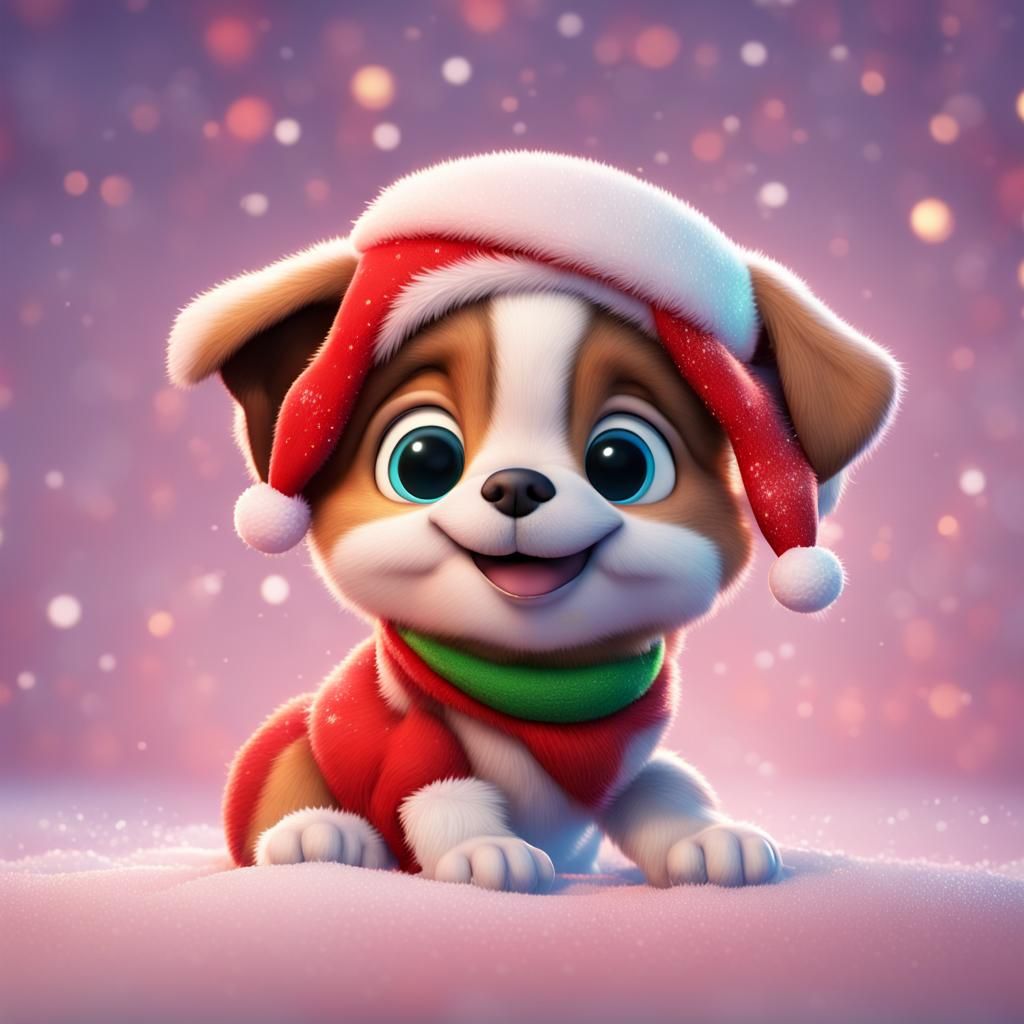 Adorable Christmas Puppy in Pixar 3D Style