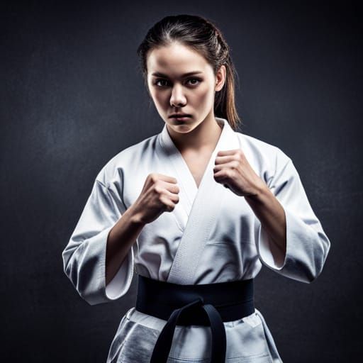 Woman in Karate Uniform: Hyperrealistic Cinematic Portrait