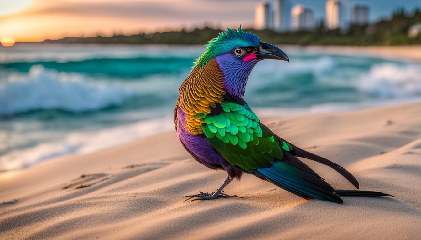 Iridescent Tropical Birds Overlooking Ocean