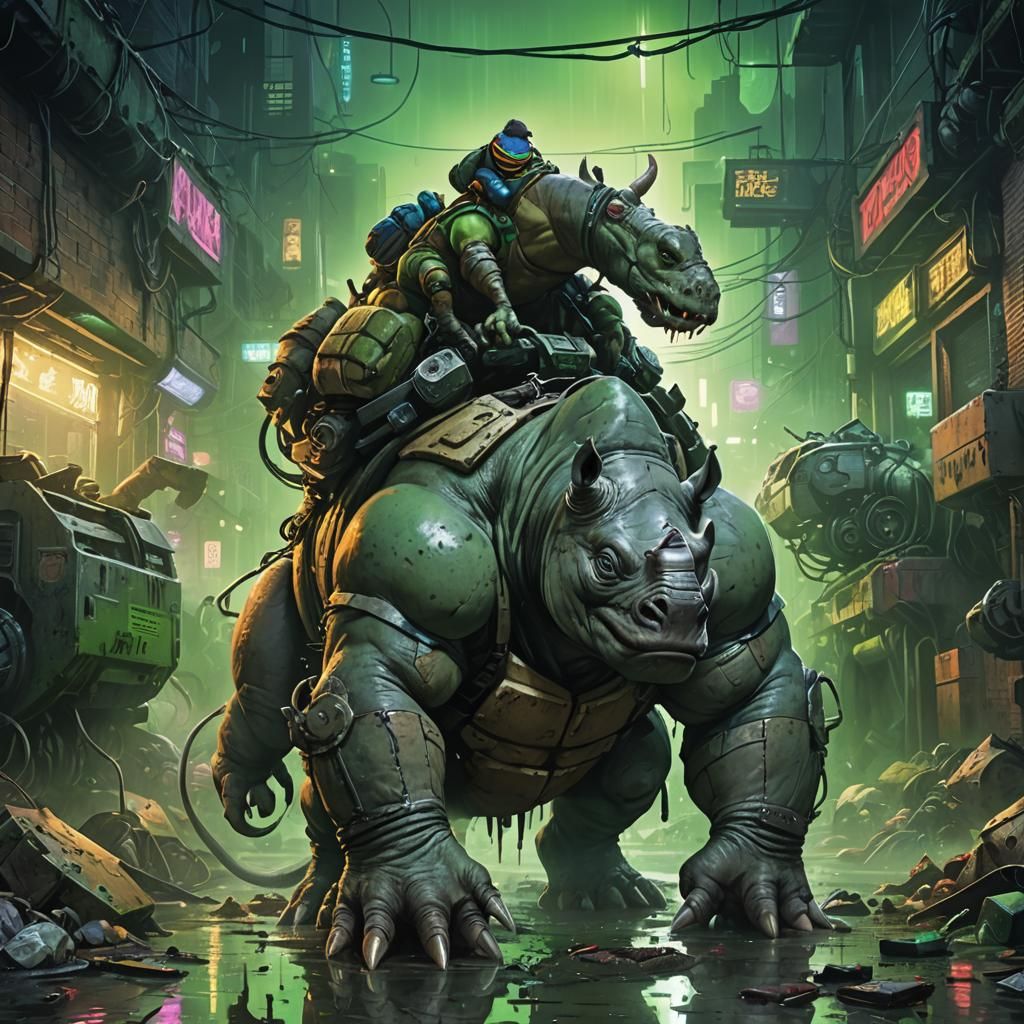 Cyberpunk Ninja Turtles Rhino in Sewer