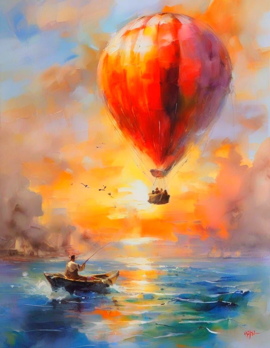 Skywhale Calf Drifting Among Floating Islands at Sunset