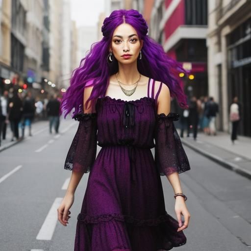Hippie Girl in Flowing Colorful Dress
