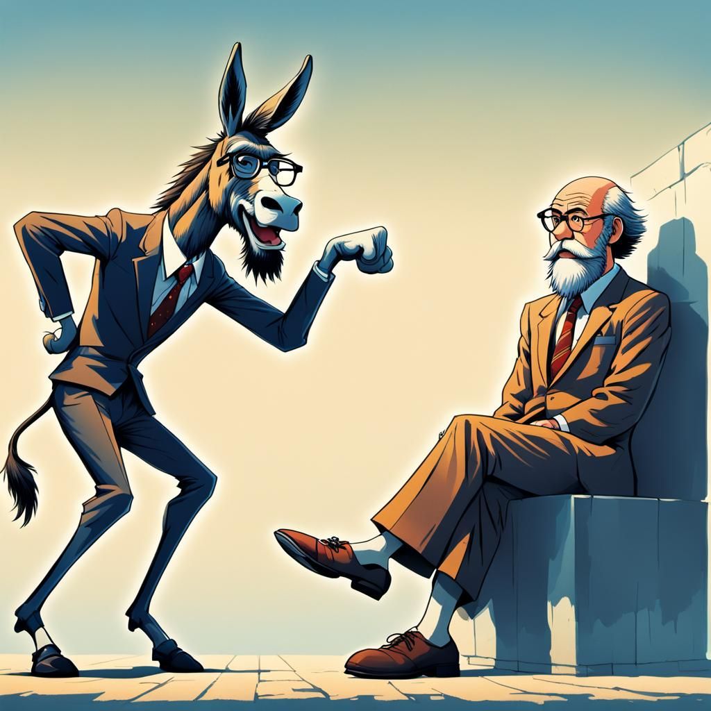 Socrates Debates Donkey in Anime Cartoon Style