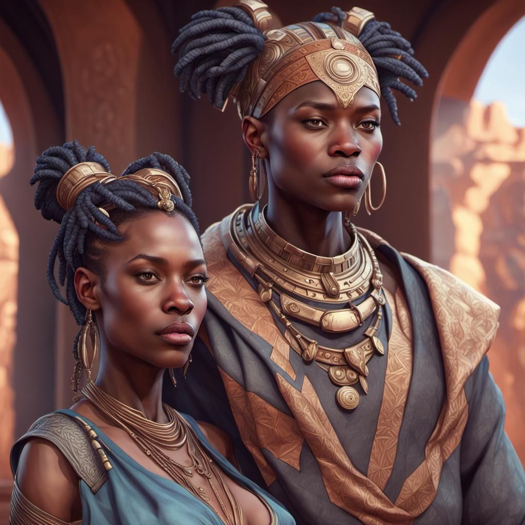 Oxum and Xango: Regal Portrait in African Castle