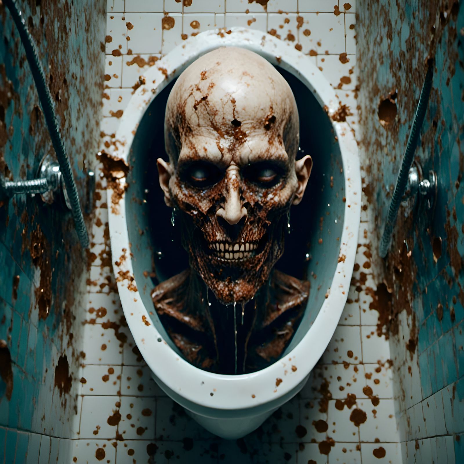 Macabre Human Head in Toilet: Dark Fantasy Art