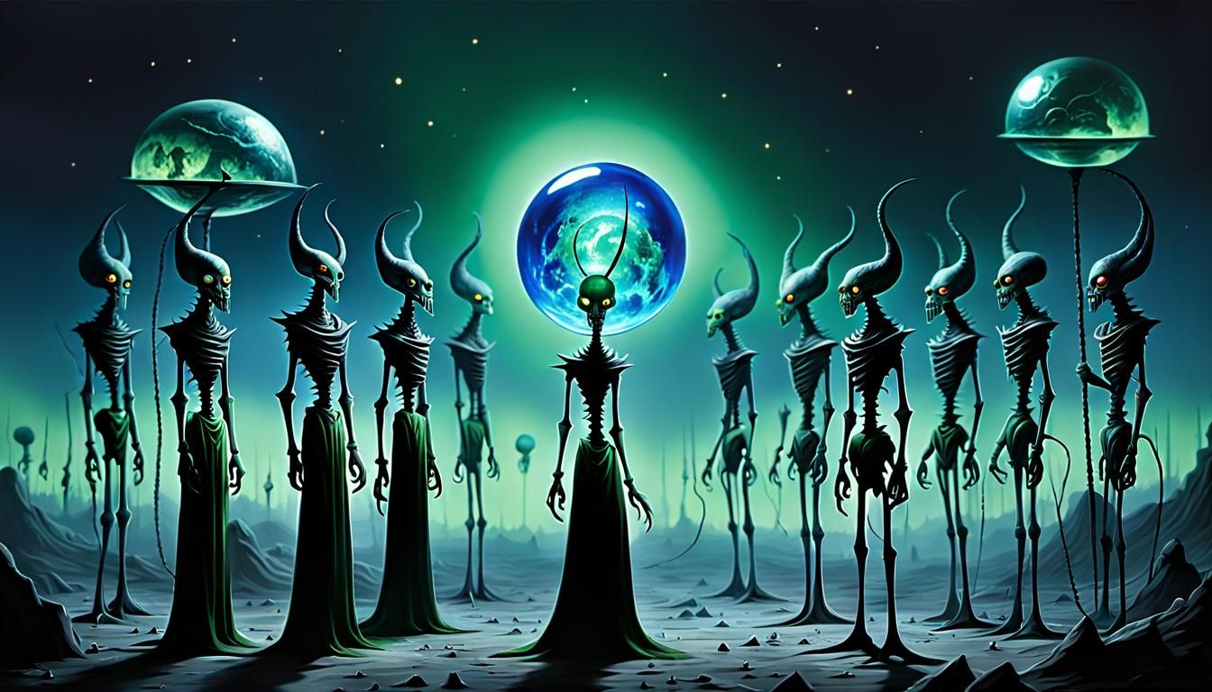 Surreal Alien Gathering at Twilight in 16k