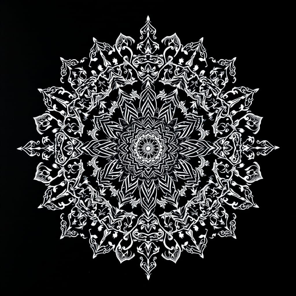 Intricate Zentangle Mandala Design in White on Black