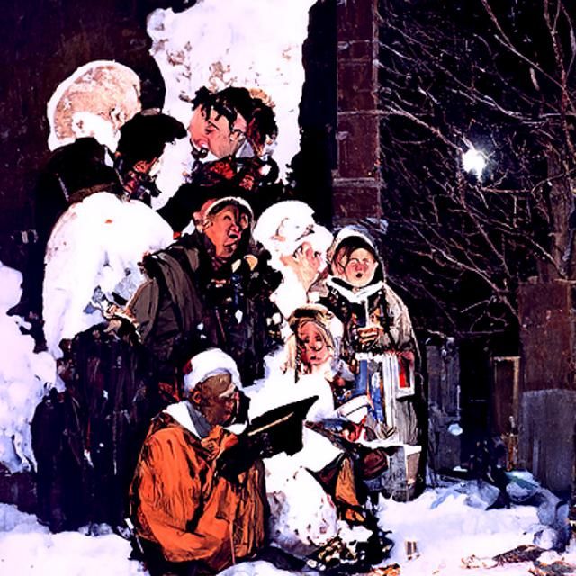 Christmas Carolers Sing Outside Snowy Church