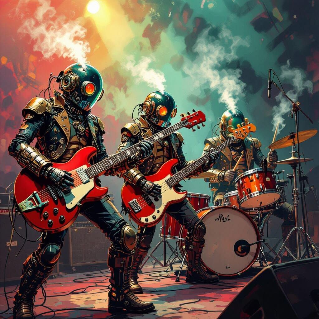 Steampunk Rock Band Jamming Psychedelic Background