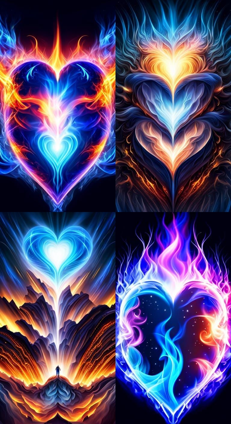Burning Heart in Ethereal Fantasy Night Sky